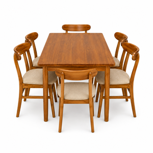 Premium Hardwood Dining Set with Six Ergonomic Teak Chairs Minimalist Furniture for Home <b>Bistro</b> and Hospitality - Product Image 4