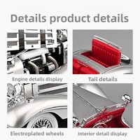 Modèle réduit 1:18 en alliage 500K pour voiture vintage CZ18202 avec fonction de recul, musique, son et éclairage – Vente chaude HX