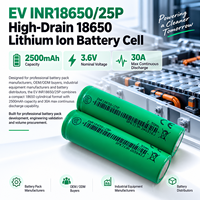 Batteries 18650 Grade A EV 25p 3.6V, cellule de batterie rechargeable à décharge rapide 2500 mAh, cellule lithium cylindrique pour outils électriques, drones et camping-cars