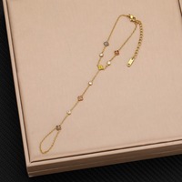 Gelang Cincin Jari Baja Anti Karat Berlapis Emas 18K Vintage, Tahan Air, Anti Kusam, Model Slave Bracelet Hand Harness untuk Wanita
