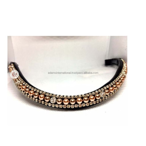 Bandeau décoratif en cuir de cheval, 2 pièces, qualité supérieure, avec cristal scintillant - Product Image 1