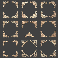 Rosace d'angle en bois antique avec motif gravé pour appliques de meubles et décorations murales