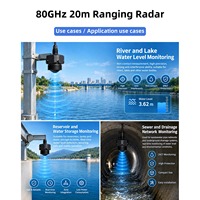 Capteur de niveau d'eau radar FMCW à ondes millimétriques 80 GHz, transmetteur de niveau de liquide sans contact, portée 0,1-20 m, avertissement d'inondation pour rivières et réservoirs