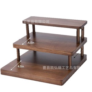 Wooden tiered <b>desktop</b> <b>shelf</b>, three-tier doll and figurine display rack, multi-layer solid wood perfume and skincare product - Product Image 5