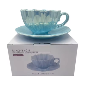 Juego de Tazas y Platos de Cerámica de Porcelana de 240 ml, Estilo Clásico, Sin Plomo, para <span class=keywords><strong>Café</strong></span>/Té, Coloridos, Regalo para Chicas - Product Image 3