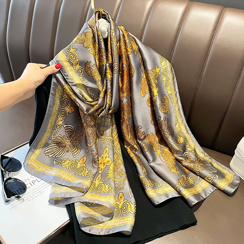 ग्रीष्मकालीन सनस्क्रीन कस्टम लंबे रेशम स्कार्फ 180X90 सेमी बुना हुआ स्टोल लक्जरी डिजाइनर मुद्रित रेशम सिर स्कार्फ मुस्लिम महिला हिजाब