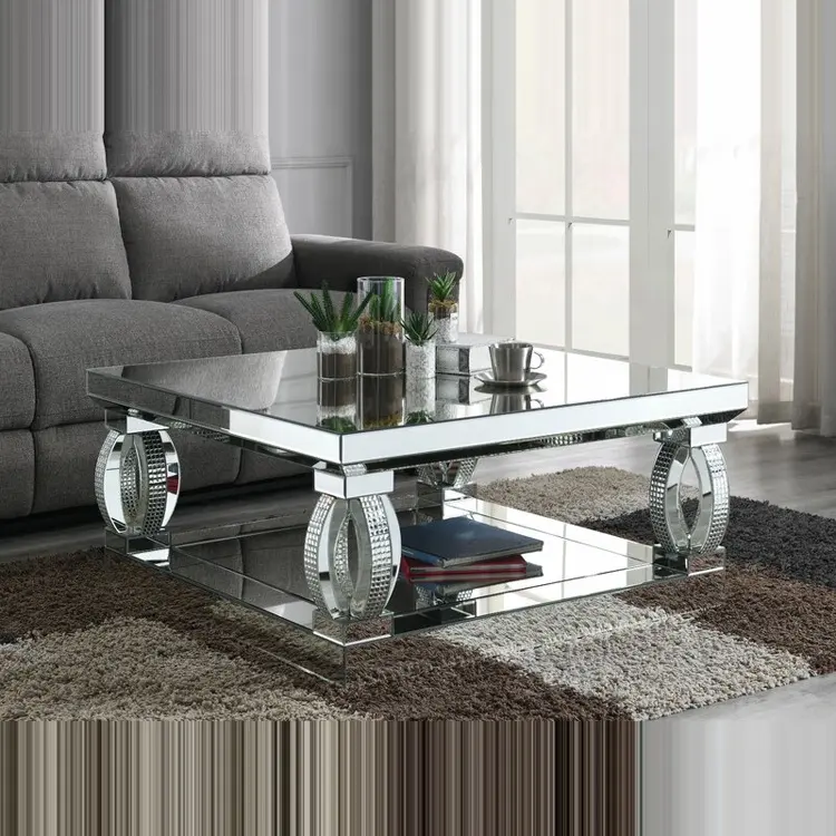 Conjunto De Mesa De Café Design De Cristal Exclusivo Mesa Lateral Do Sofá Mesa Central Espelhado