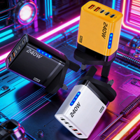 Chargeur USB C GaN 5 ports avec prise UK, 240W, chargeur rapide USB-C PD, adaptateur de voyage pour téléphone portable, chargeur mural USB Type C 240W