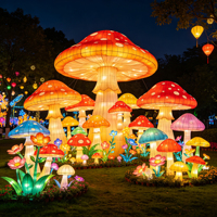 Lanternes en forme de champignons géants lumineuses personnalisées, fabriquées à la main en acier et en tissu de soie, décoration de festival d'Halloween pour l'extérieur/l'intérieur, lumière imperméable