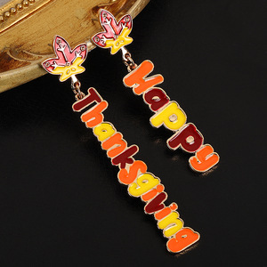 Pendientes de aro con diseño de letras de Feliz Día de Acción de Gracias, de aleación de acero inoxidable, joyería de moda, 1.5x5.9cm, origen Yiwu - Product Image 2