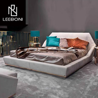 Lit de luxe de haute qualité, style postmoderne, en tissu brun, rembourré, meubles de chambre à coucher, lit king size