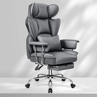 Chaise de bureau de direction ergonomique à dossier haut Repose-pieds Chaise de bureau de bureau à domicile Chaise de jeu d'ordinateur Matériau en tissu de cuir véritable