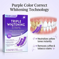 Bandes blanchissantes pour les dents V34 Purple, formule PAP, adhésion extra forte, ajustement flexible, bandes blanchissantes pour les dents, marque privée OEM