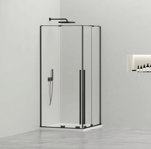 Puerta Corredera de <span class=keywords><strong>Ducha</strong></span> con Marco de Aluminio Negro y Vidrio Templado, con <span class=keywords><strong>Ruedas</strong></span> Inferiores, para Baño - Product Image 4