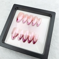 Uñas artificiales hechas a mano puras pintadas a mano Rosa francés de alta calidad y reutilizables