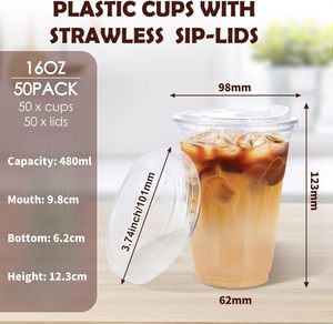 Gobelets en plastique PET transparents à paroi simple de 12 oz, 16 oz, 20 oz, écologiques, avec impression de logo personnalisé, pour boissons froides, avec couvercles pour café - Product Image 4