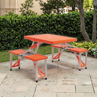 Ensemble de table et chaises pliantes d'extérieur 4 places pour camping, pique-nique, barbecue, cour, parc, meubles en plastique portables avec structure métallique