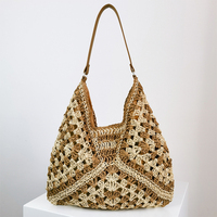 Sac fourre-tout en paille tressée pour femme, grande capacité, fermeture éclair, style décontracté, nouvelle mode, portable, simple, pour la plage et le shopping