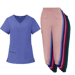 Ensemble de blouses médicales pour femmes, couleur unie douce, logo personnalisé, taille XL, pantalon droit, uniforme d'hôpital - Product Image 3