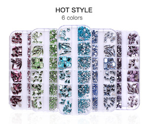 Strass pour ongles en cristal AB rose, rouge et bleu, tailles mixtes, fond plat, diamants en verre 3D, gemmes brillantes, décoration de manucure, nail art - Product Image 5