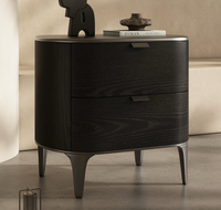 Mesa de Noche de Madera Maciza Moderna y Minimalista con Dos Cajones, Mesa Auxiliar Ajustable de Cuero para Dormitorio