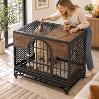 Cage pour chien de style meuble, en bois et métal, avec roues verrouillables, robuste, pour intérieur, table d'appoint pour grands chiens