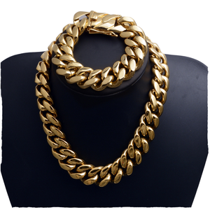 Collier unisexe Hip Hop à maillons cubains torsadés épais, plaqué or 18 carats, en acier inoxydable, bijoux de fête - Product Image 2