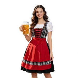 Women's Oktoberfest <strong>Halloween</strong> <strong>Sweetie</strong> Plaid Dirndl Dress Apron Traditional Bavarian Cosplay Costume Beer Bar Waitress Maid TV - Product Image 3