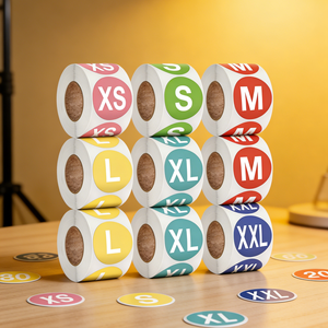Etiquetas Adhesivas Redondas Personalizadas al por Mayor, Etiquetas de Talla Removibles para Camisetas, Etiquetas de Talla Profesionales para Ropa - Product Image 1