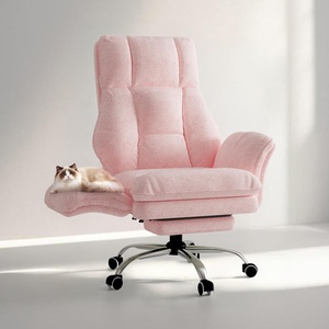 Chaise de bureau ergonomique en velours blanc, grande et haute, pour la maison ou le bureau, avec siège large et fonction massage, idéale pour les cadres. - Product Image 5