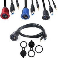 Kabel Ekstensi Tahan Air USB 3.0 Tipe A dan DC 3.5mm dengan Lampu LED untuk Mobil