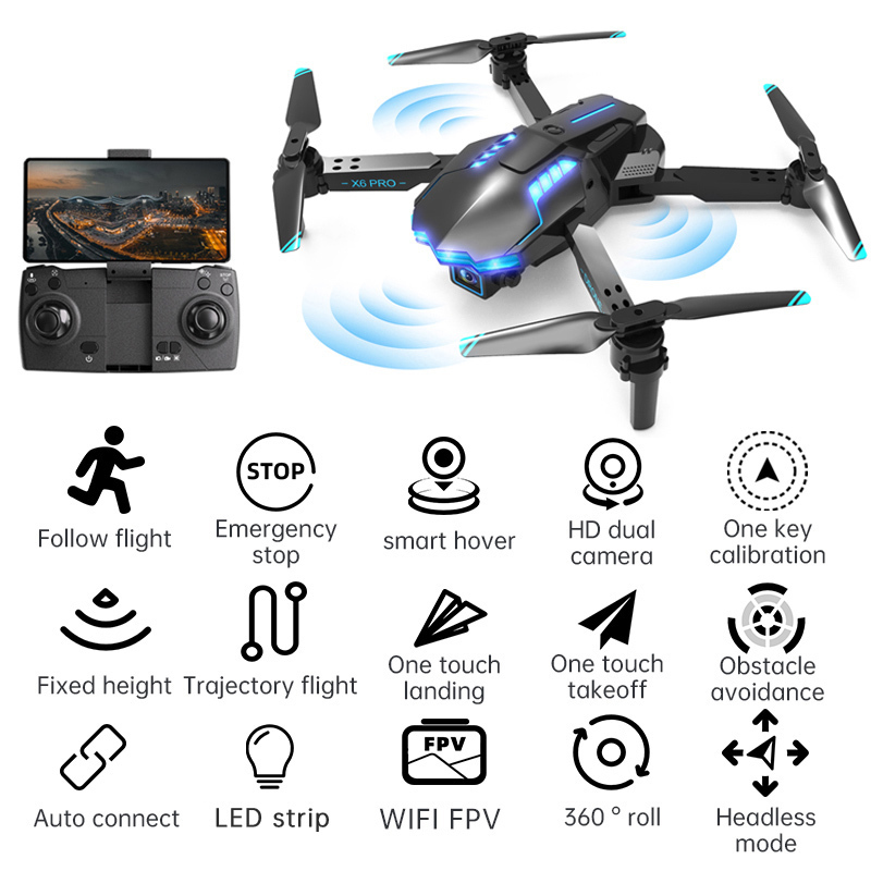 Drone Pliable 4K HD Avec Double Caméra, Maintien D'altitude, 2 Batteries – Télécommande WiFi