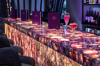Meuble de bar unique pour restaurant et club, avec rétroéclairage, en cristal violet améthyste, pierre semi-précieuse