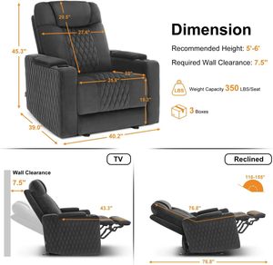 Sillón Reclinable Eléctrico de Terciopelo Extra Grande con Respaldo Dividido, Reposacabezas y Reposabrazos Ajustables - Muebles Modernos para Sala de Estar de Villa - Product Image 3