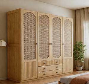 Popular Rattan Panel Wooden Bedroom <b>Wardrobe</b> Furniture Clothing Storage Cabinet With Drawers Elegant Clothing Organizer - Product Image 3