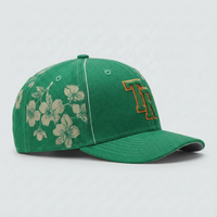 Gorra de Béisbol con Estampado Floral Verde Personalizado, Logotipo Bordado en 3D, Visera Plana, Estructurada, para Promoción de Marca al por Mayor