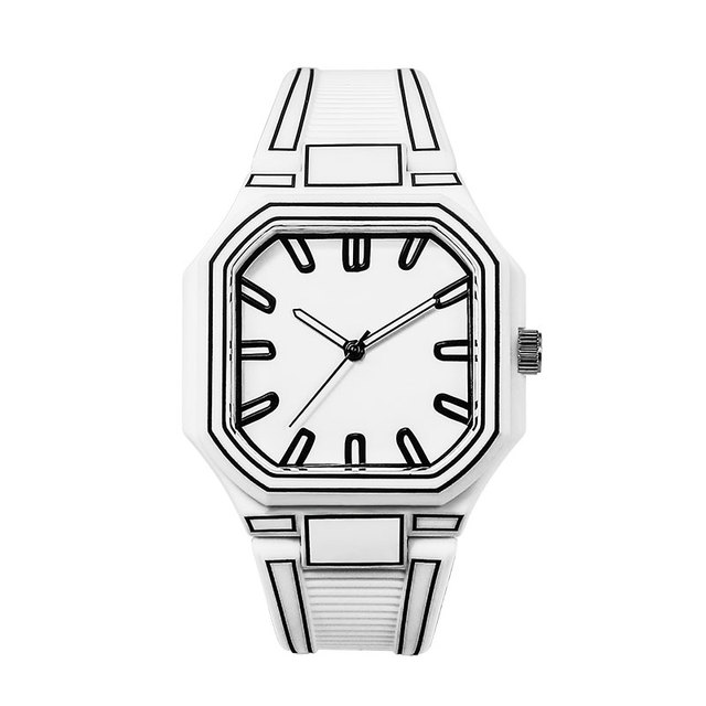 Factory Wholesale Sport Fashion Classic Line Drawing Men's Octagon Quartz Wrist Watch 18mm Silicone Band Pointer Water Resistant