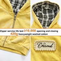 OEM Maßgeschneiderter 100% Baumwoll-Hoodie mit Reißverschluss, Handgefertigter Perlen-Bestickter Logo-Aufdruck, Kariert Gefüttert, Streetwear Kapuzenpullover