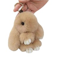Pendentif Lapin en Peluche Doux et Mignon de 15 cm avec Pompon en Fausse Fourrure pour Voiture, Sac ou Porte-clés