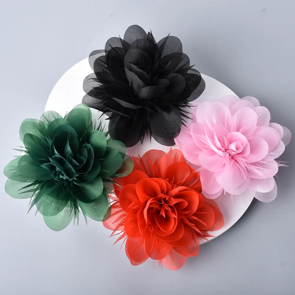 Factory Sales 15cm Leaves 3d Chiffon Flowers Handmade Clothing Accessories Lace Trim