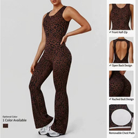Combinaison de fitness une pièce imprimé léopard, dos évidé, pour femmes, vêtements de sport, ensembles de yoga pour femmes