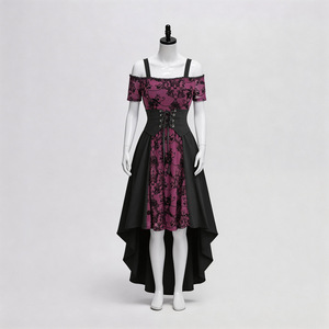 Vestido Gótico Retro con Cola de Pez para Mujer, Disfraz de Vampiresa para Halloween, Disfraz de Reina Oscura, Falda de Encaje Negra y Morada - Product Image 3