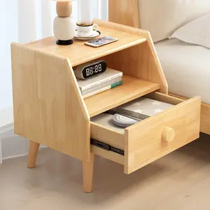 Mesa de cabeceira de madeira maciça para fazenda, mesa de cabeceira de madeira com gaveta e espaço de armazenamento para o quarto