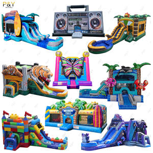 מתנפח מסחרי לקפיצה, מתקן קפיצה חיצוני למבוגרים, ורוד מיני לבן, טירה מתנפחת לילדים עם מגלשה - Product Image 4