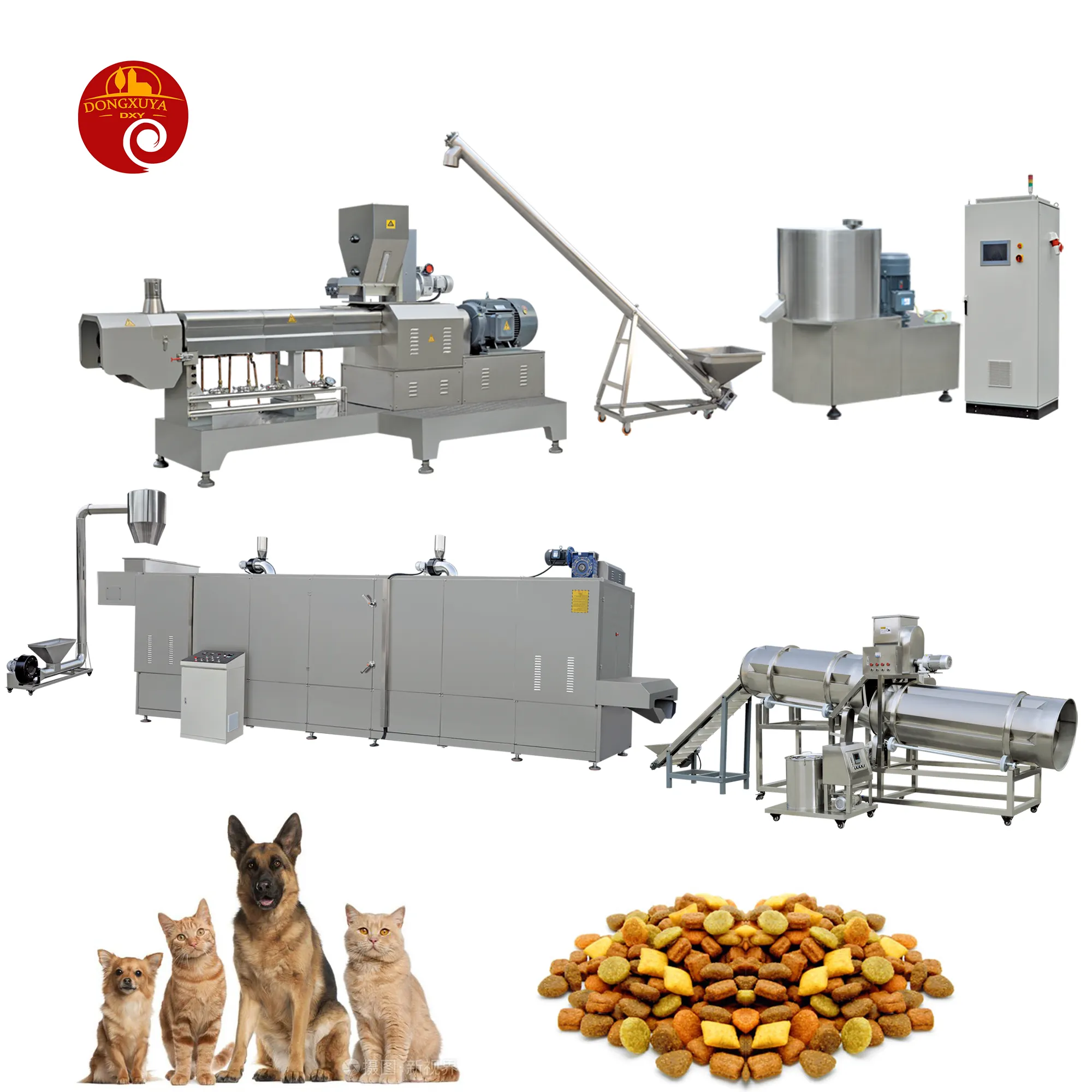 Fully Automatic Dry Dog Cat Pet Food Production Line Animal Feed Pellet Making Machine With Twin Screw Extruder