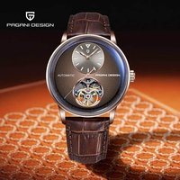 Montre mécanique rétro minimaliste Pagani Design PD-1796 pour homme, bracelet en cuir, aiguilles lumineuses, tourbillon, style business décontracté.