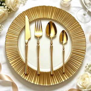 Ensemble de couverts classiques en acier inoxydable de qualité commerciale avec poignée cannelée romaine, comprenant fourchette, couteau et cuillère, idéal pour les mariages - Product Image 2