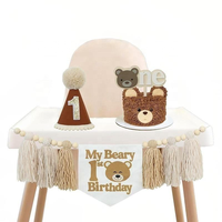 Décorations de fête pour bébé, thème ours, joyeux anniversaire, Noël, bannière en macramé, décorations de gâteau, ensembles pour les tout-petits d'un an, chaise haute