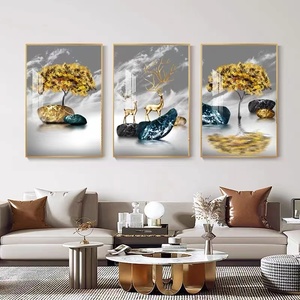 Bộ 3 Bức Tranh Vàng Nghệ Thuật Treo Tường Golden Deer Và <span class=keywords><strong>Tree</strong></span> Canvas Để Trang Trí Nhà - Product Image 1