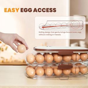 <b>Fridge</b> Kitchen Egg Organizer Plastic Food Grade Durable Eco-Friendly Rotating Flip Top Lid Self-rolling & <b>Portable</b> - Product Image 2